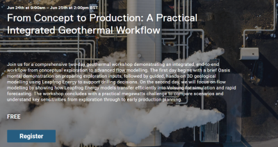 Registration open – Free workshop on end-to-end geothermal modeling workflow, 24-25 June 2026